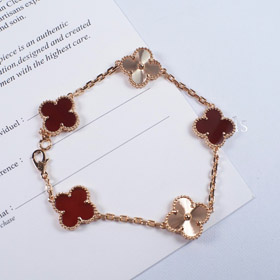 Van Cleef & Arpels Red Agate Laser Flower Bracelet-3690  