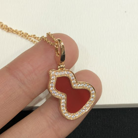 Qeelin Diamond and red obsidian double gourd necklace-3884  